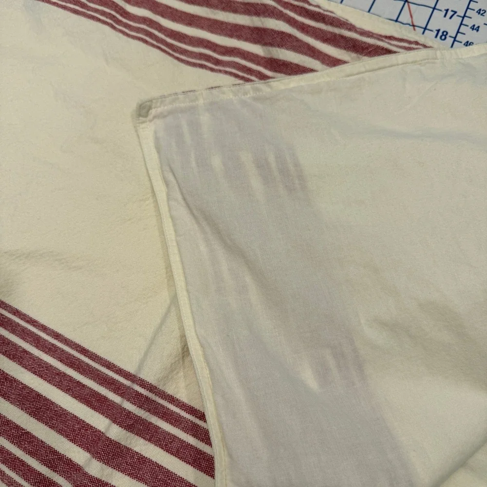 Pottery Barn Table Runner 18x108 Red Cream Stripe Farmhouse Cotton Holiday Xmas